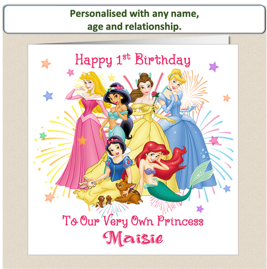 Personalised Princess Girls Birthday Card - Prin1