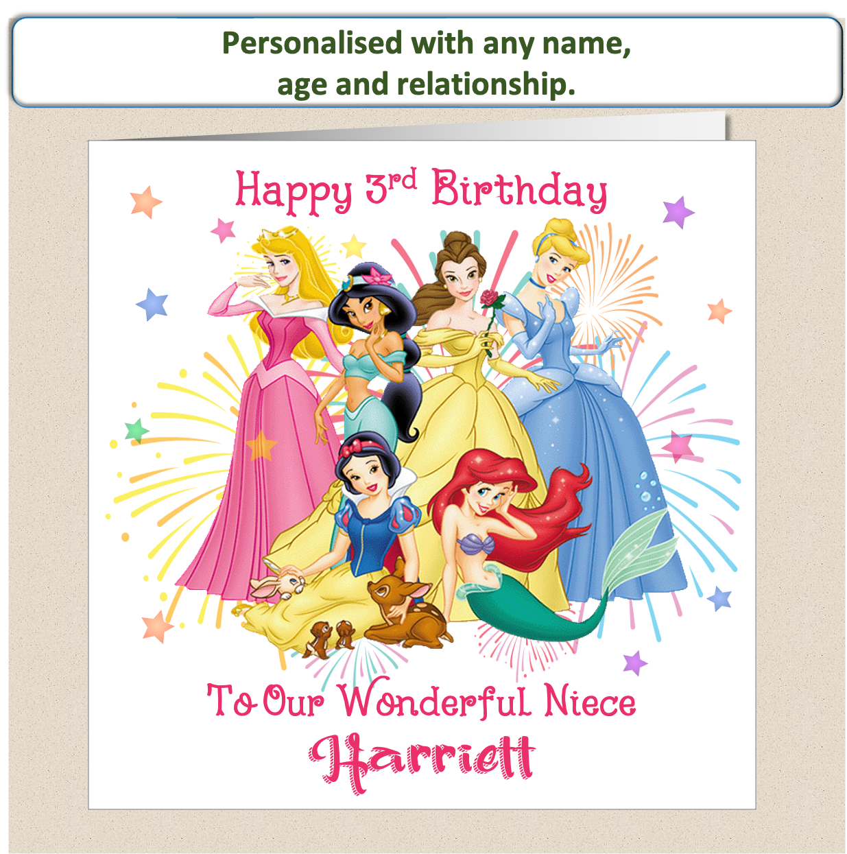 Personalised Princess Girls Birthday Card - Prin1