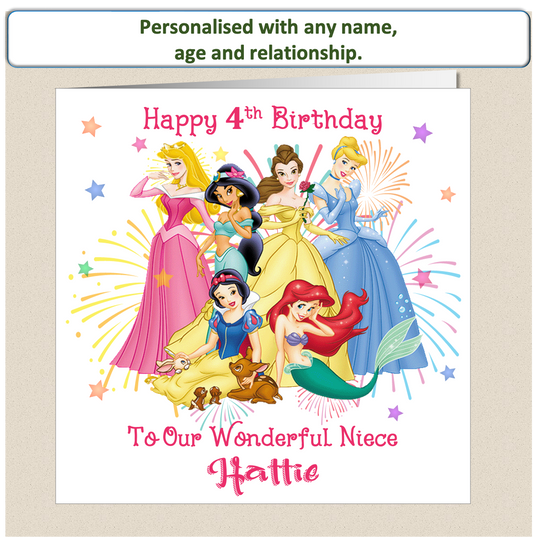 Personalised Princess Girls Birthday Card - Prin1