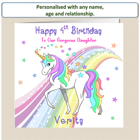 Personalised Unicorn Birthday Card - Uni 1