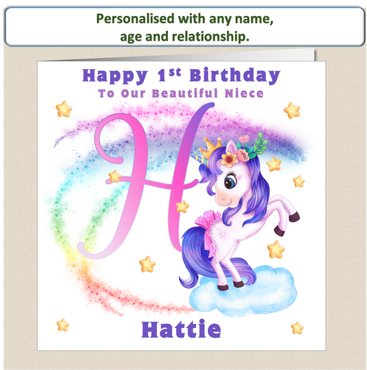 Personalised Unicorn Birthday Card - Uni 2