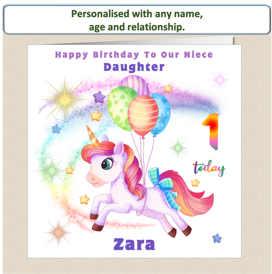 Personalised Unicorn Birthday Card - Uni 4