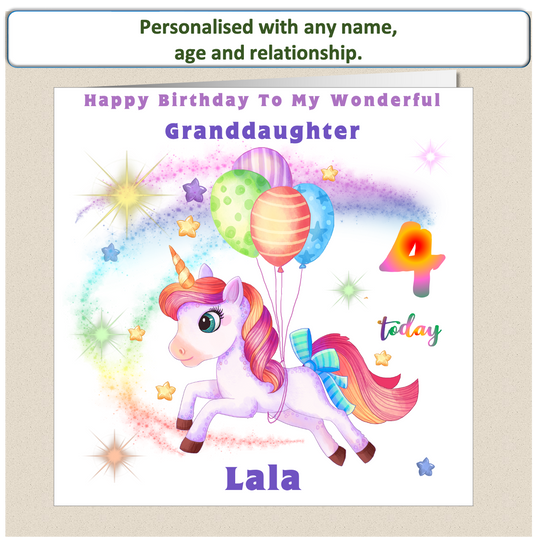 Personalised Unicorn Birthday Card - Uni 4