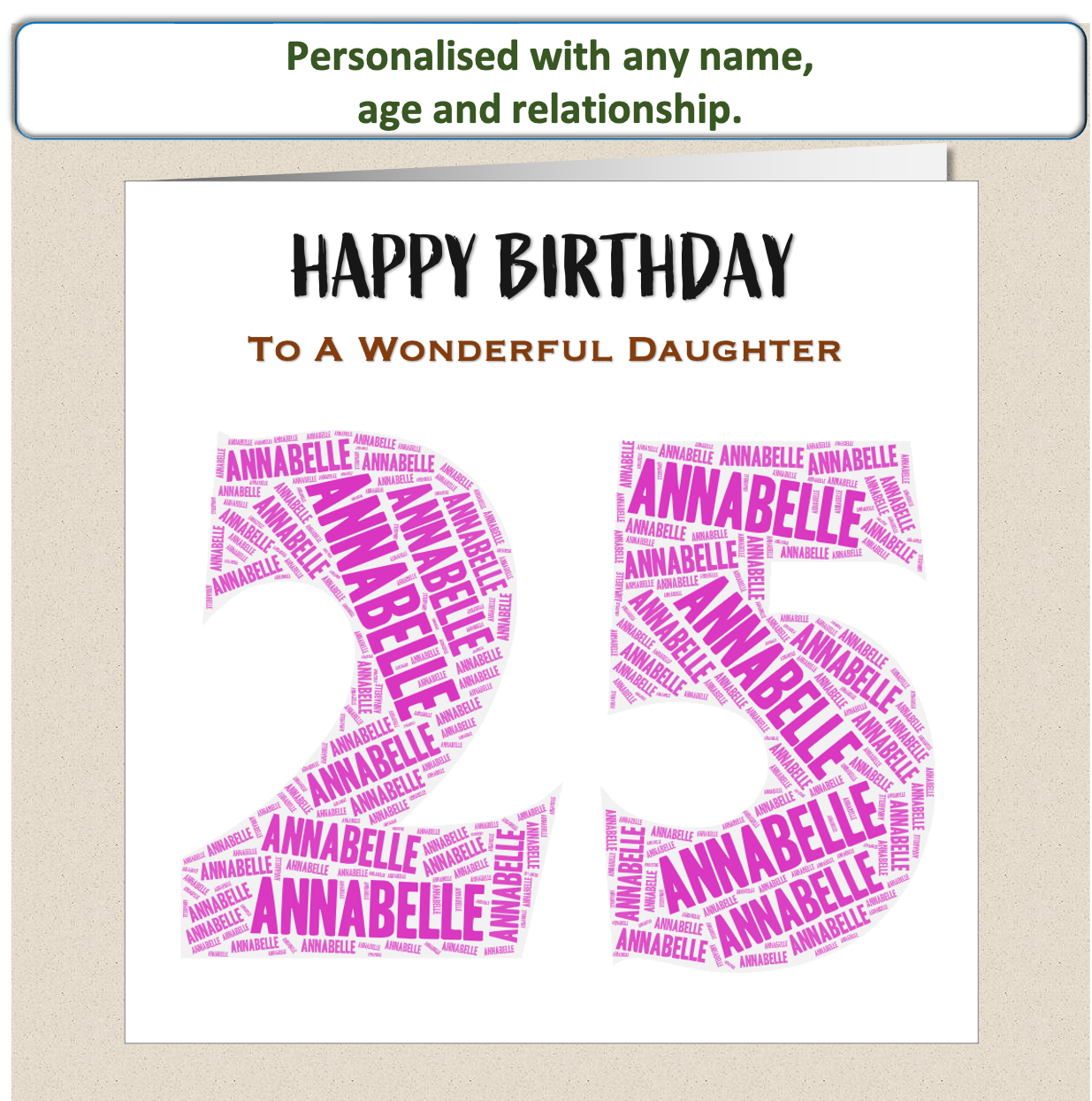 Personalised Female Birthday Card - name age wordart - For Her