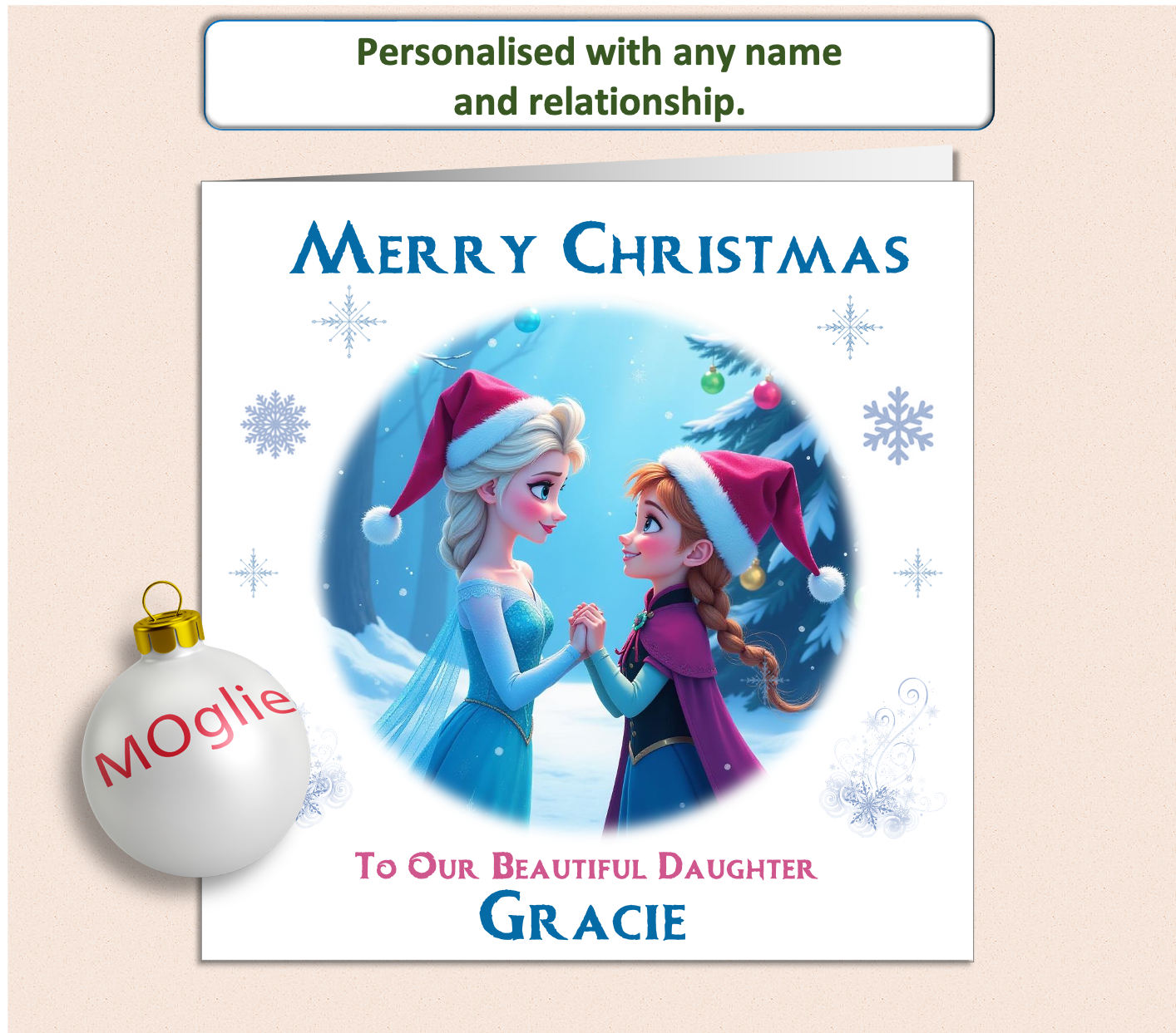 Disney's Frozen Elsa and Anna with characters Christmas hats in a winter scene