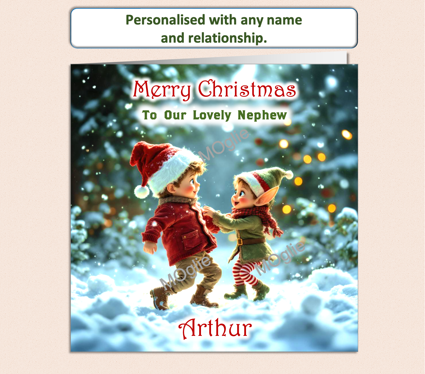 Personalised Christmas Card - Young Boy dancing with Elf