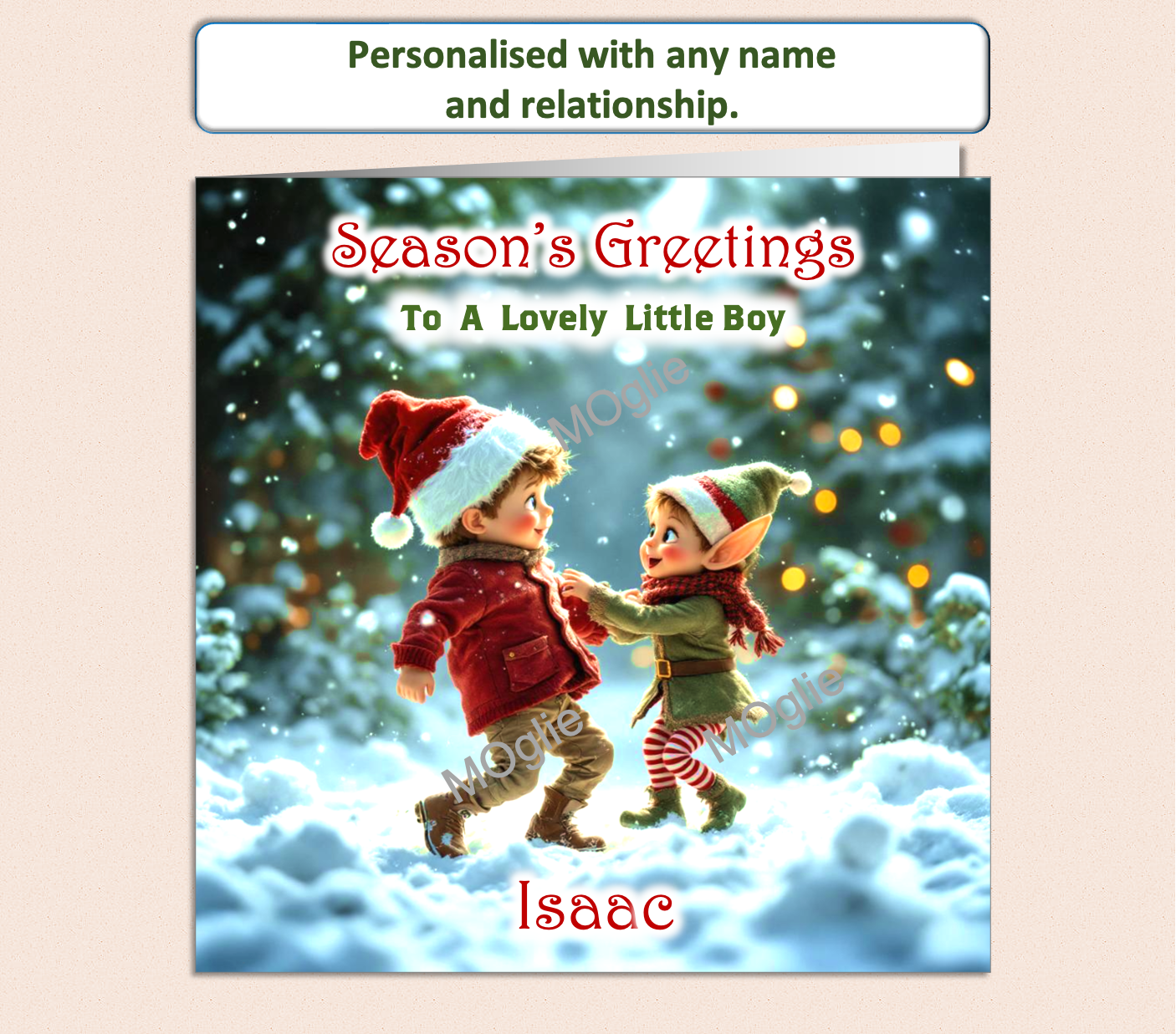 Personalised Christmas Card - Young Boy dancing with Elf