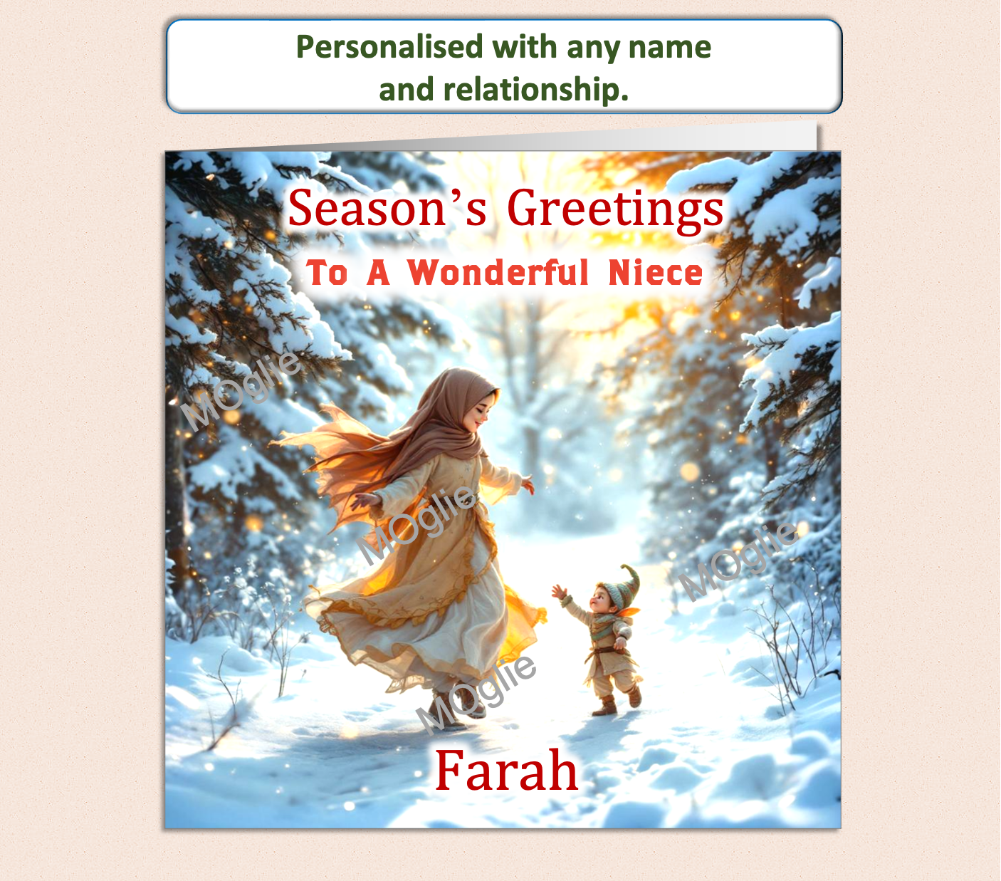 Personalised Season's Greetings Card - Young Girl dancing with Elf