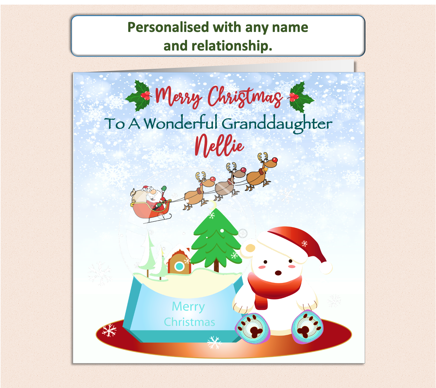 Personalised Santa Xmas Bear Kid's Child's Christmas Card - GEN5