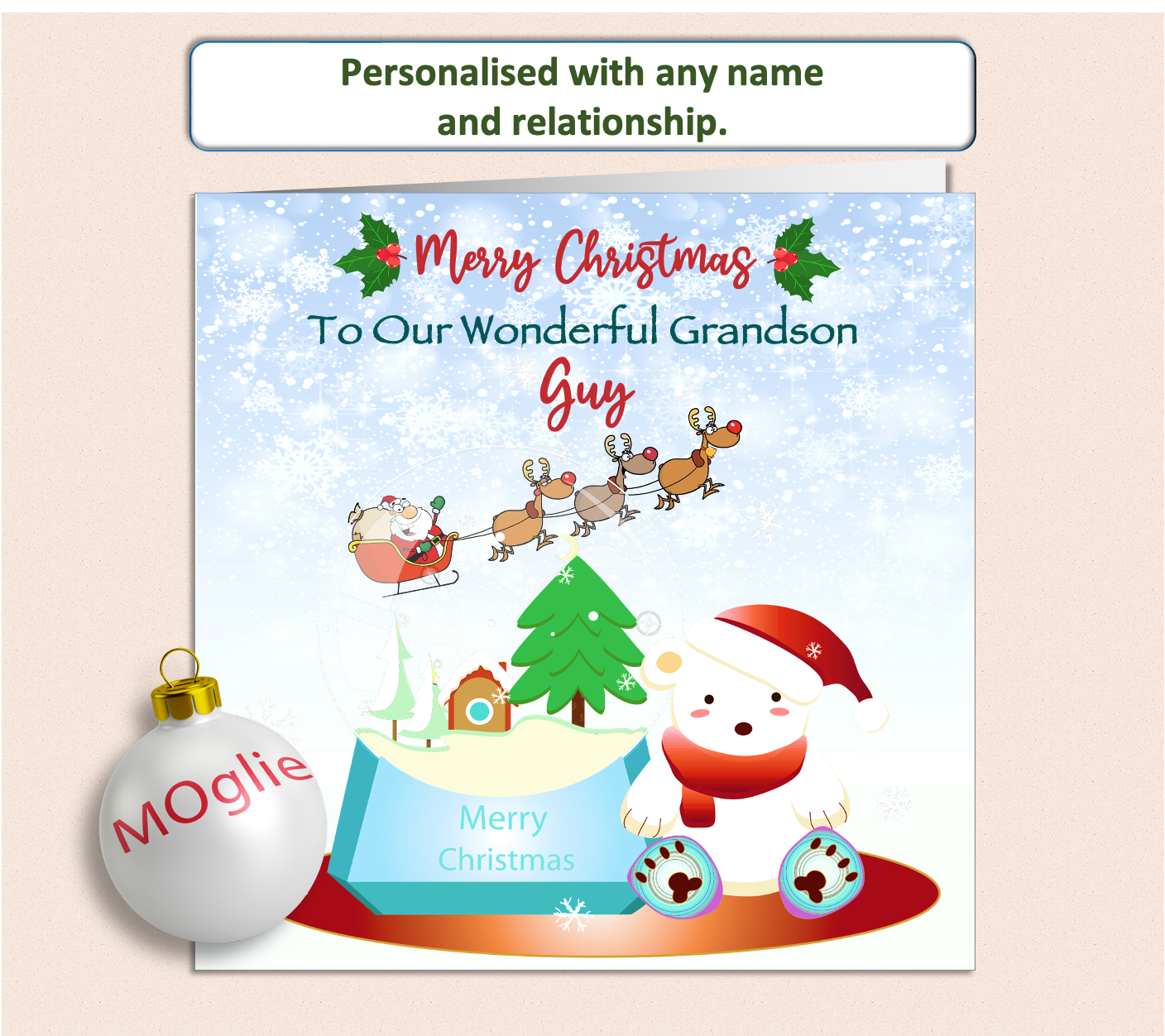 Personalised Santa Xmas Bear Kid's Child's Christmas Card - GEN5