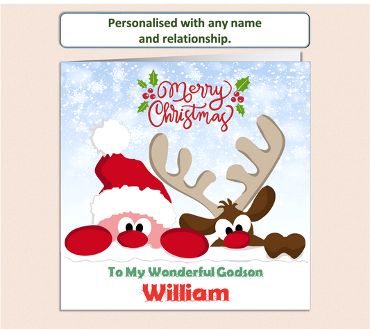Personalised Santa Reindeer Kid's Child's Christmas Card - GEN6
