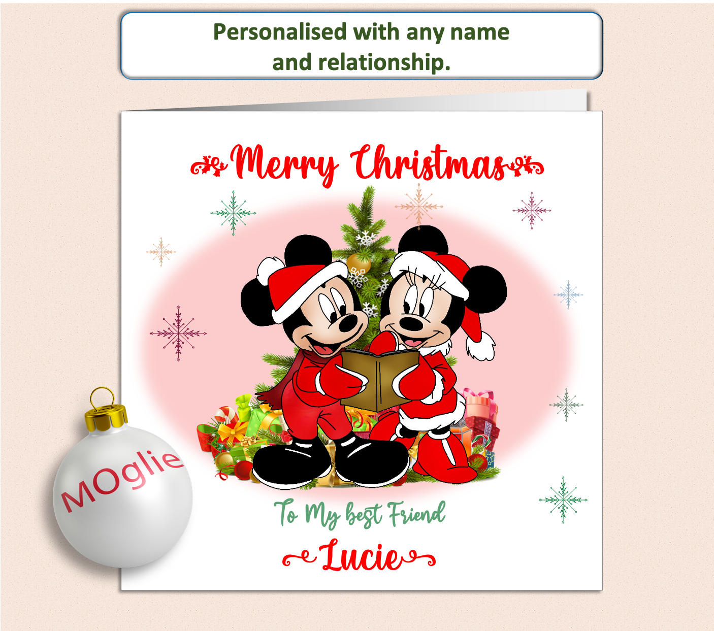 Personalised Mickey and Minnie Mouse Christmas Card - Red