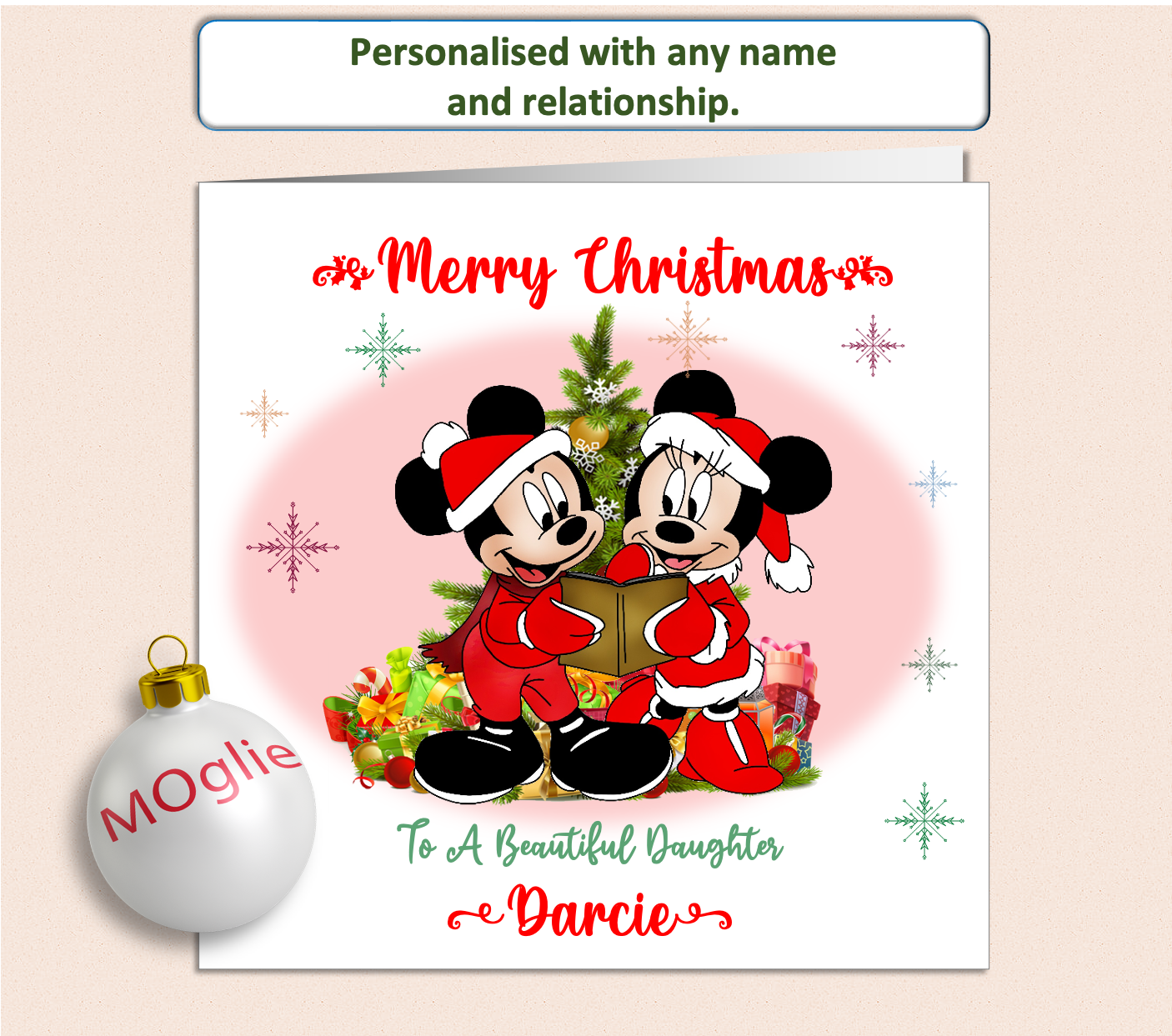 Personalised Mickey and Minnie Mouse Christmas Card - Red