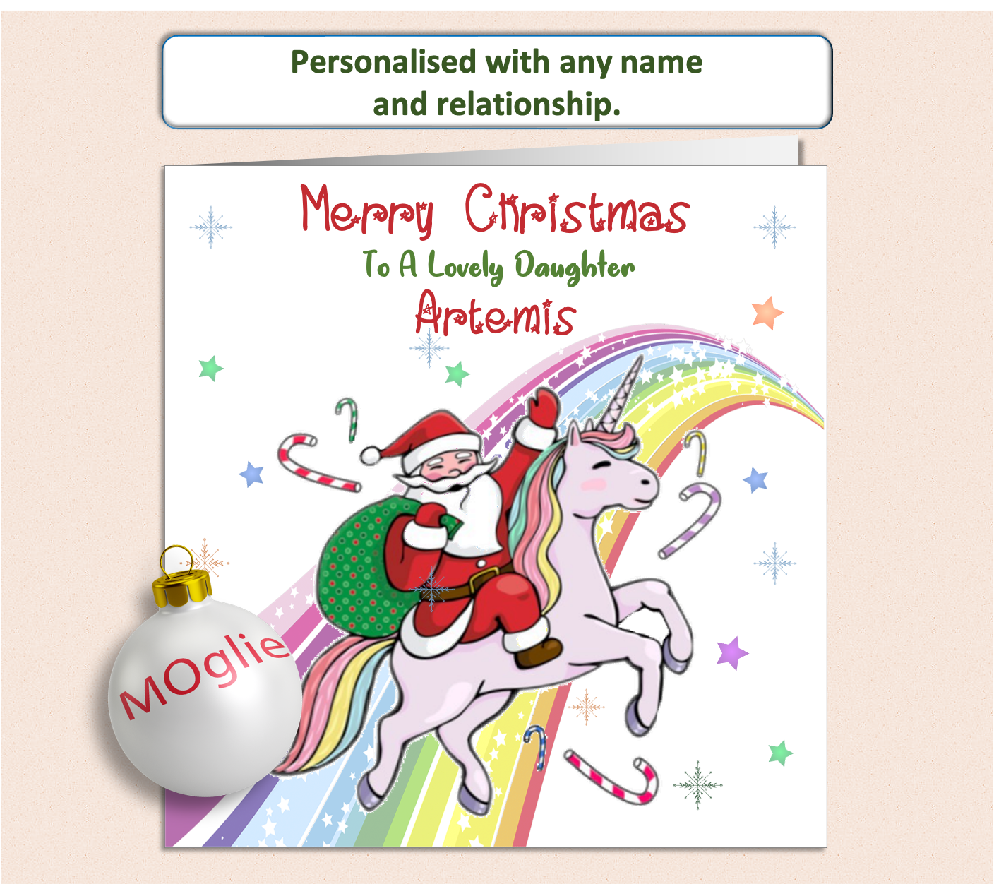 Personalised Unicorn Xmas Christmas Card - UNI2