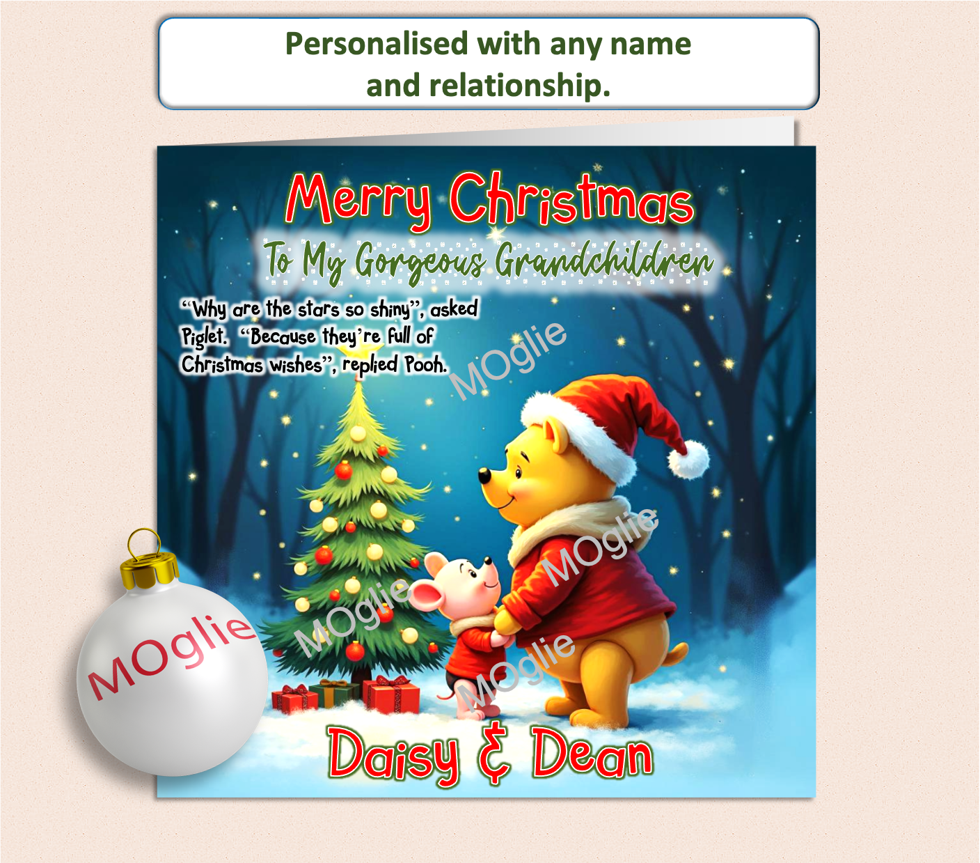 Personalised Winnie The Pooh and Piglet Christmas Card - WTP3