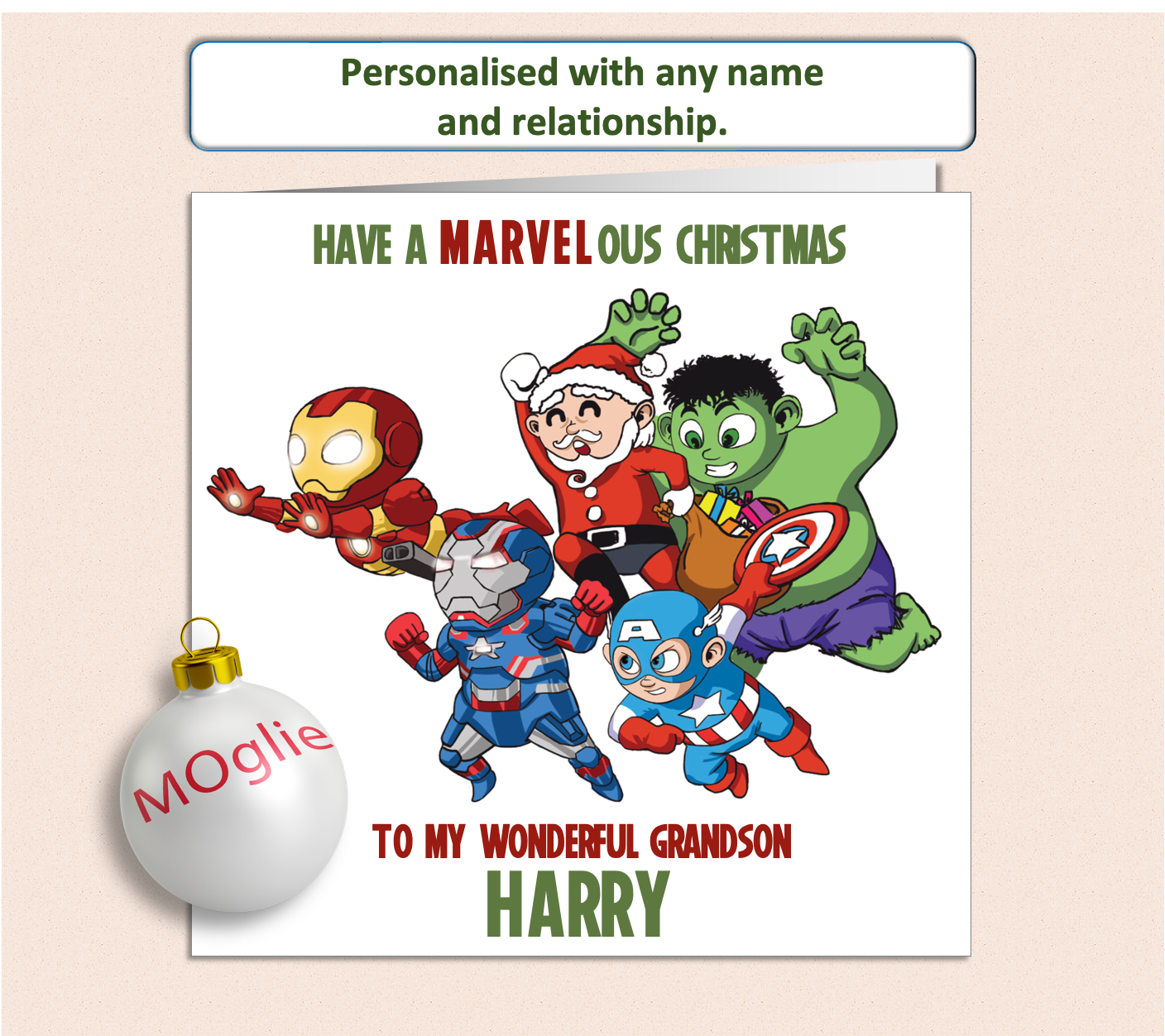 Personalised Marvel Character Christmas Xmas Card