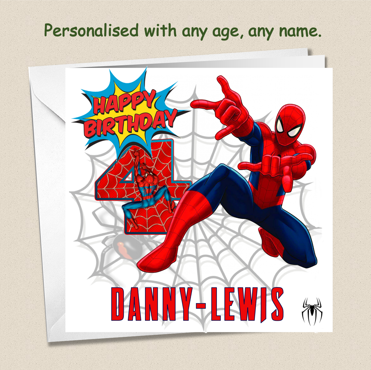 Personalised Spiderman Happy Birthday Cards for children | MOglie